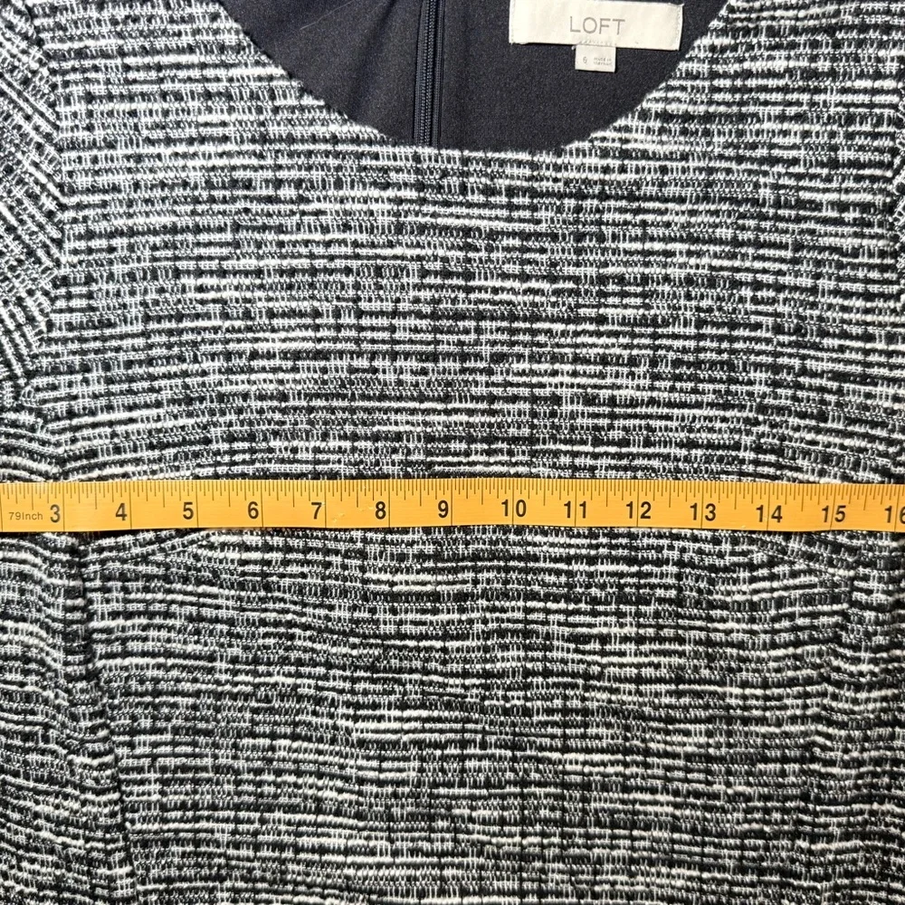 LOFT Tweed Button Shift Dress Black White Detail Short Sleeve Classic 6 - Picture 7 of 9